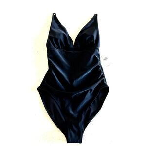 Old Navy Swim Suit Women's Black Bathing One Piece Gathered Waist Size Small NWT
